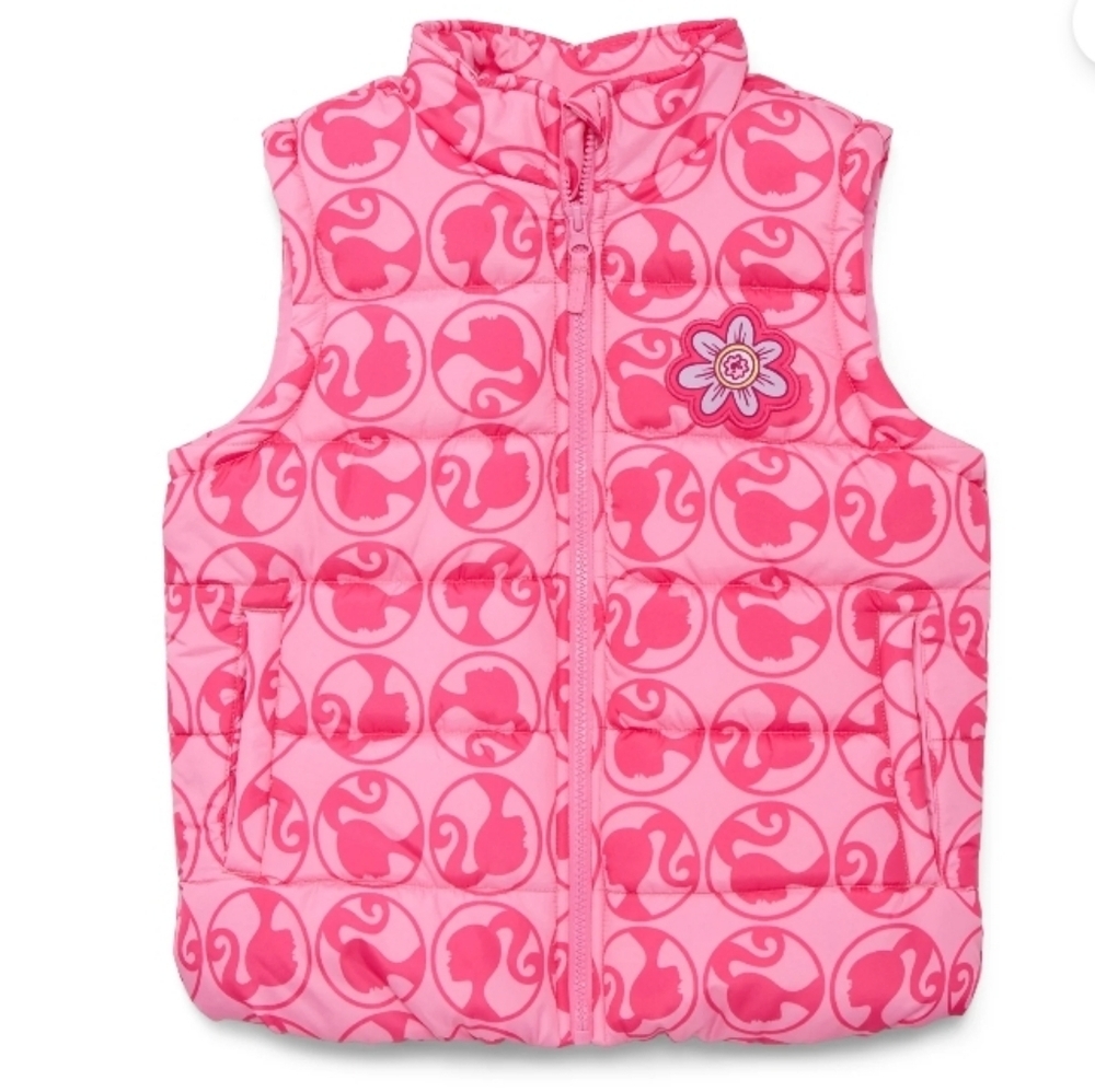 NWOT Pink Barbie Puffer Vest With Pockets Girl Size 10-12